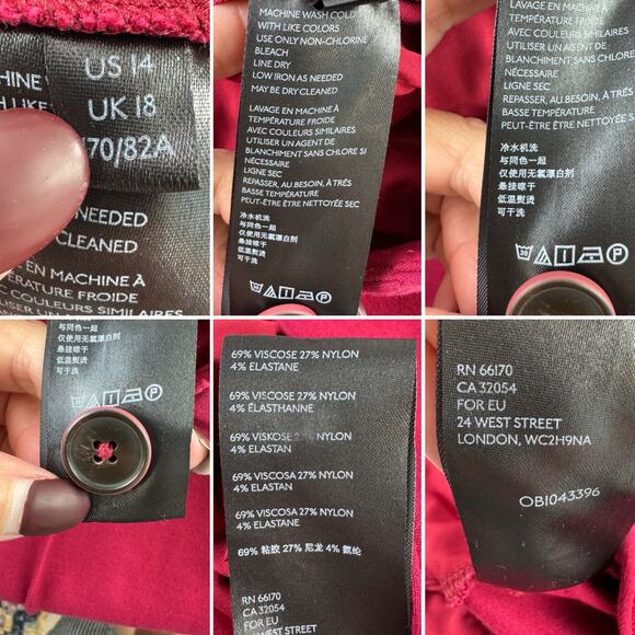 Anthropologie Dark Pink Raspberry The Essential Slim Flare Trousers Pant Size 14 - Picture 11 of 15